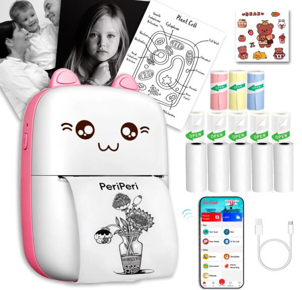 PeriPeri C6 Cute Mini Thermal Printer Gift Box, Inkless Portable Bluetooth Pocket Printer (Bit Torn Packaging) (Gift Box)