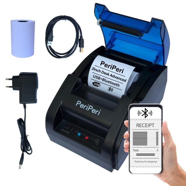 PeriPeri 2Inch Desk Advanced Direct Thermal Receipt Printer for Print Receipts & Bills, Compatible with Android, IOS, Windows (No Battery)