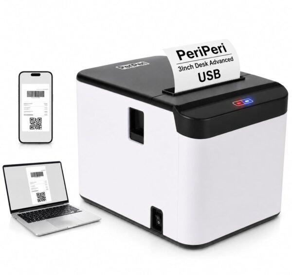 PeriPeri 80mm Thermal Receipt Printer | Inkless POS Billing Printer with Auto Cutter & Beeper | USB Support for Android, Windows & Mac OS | High-Speed 3-Inch Desktop Receipt Printer | 1 Year Warranty