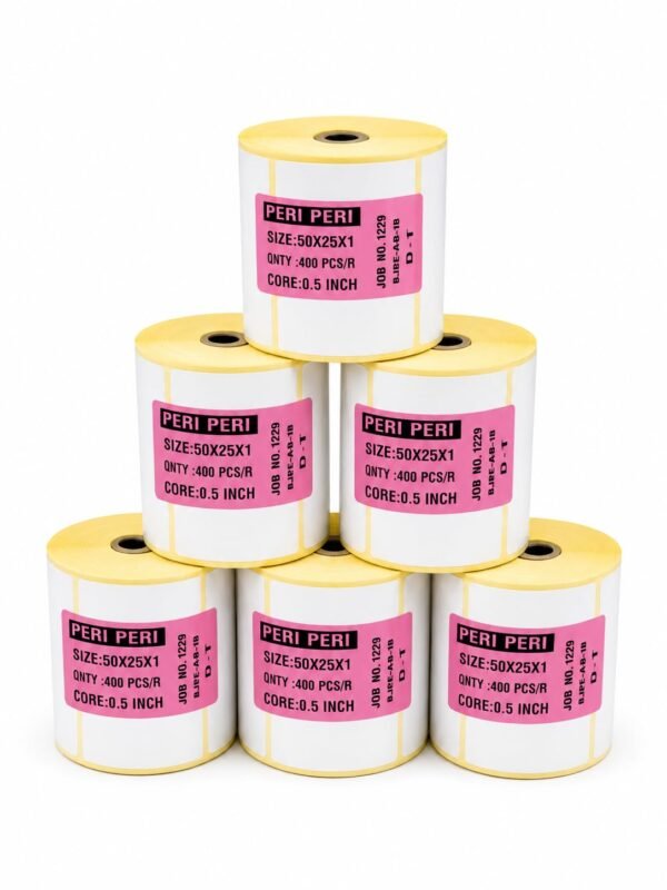 PeriPeri 50x25mm DT Labels (Set Of 6 Rolls) For 2inch Label Printer 400 Labels Per Roll Total 2400 labels