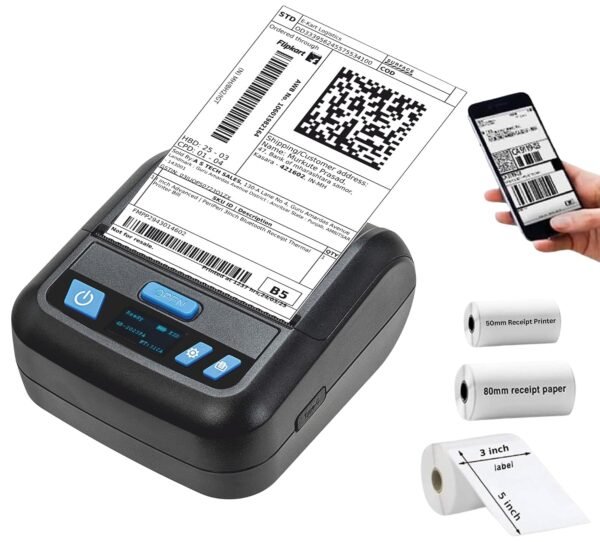 PeriPeri 3Inch Heavy Duty V3.0 BT Receipt + Label Thermal Printer, Inkless Bluetooth Portable Printer for Print Labels Receipt Bill Compatible with iOS, Android & Windows PC (New 3inch Heavy Duty)