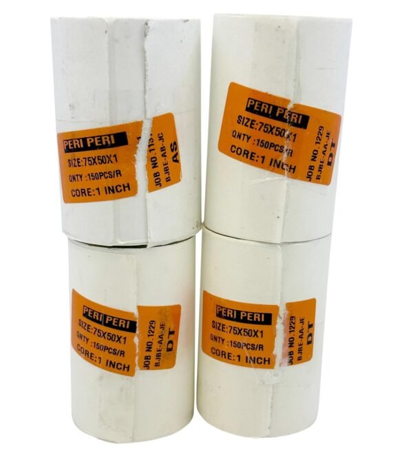 PeriPeri 75x50mm DT Labels (Set of 4 Rolls) for 3inch Label Printer 150 Per Roll Total 600 Labels - White Self Adhesive Sticker for Printing, Barcoding