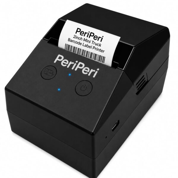 PeriPeri Mini Truck 2-Inch Barcode Label Printer, USB + Bluetooth Thermal Printer, Support Android, iOS, Windows & Mac, Open Label App, 20-58mm Labels, 2000mAh Rechargeable Battery 1 Year Warranty